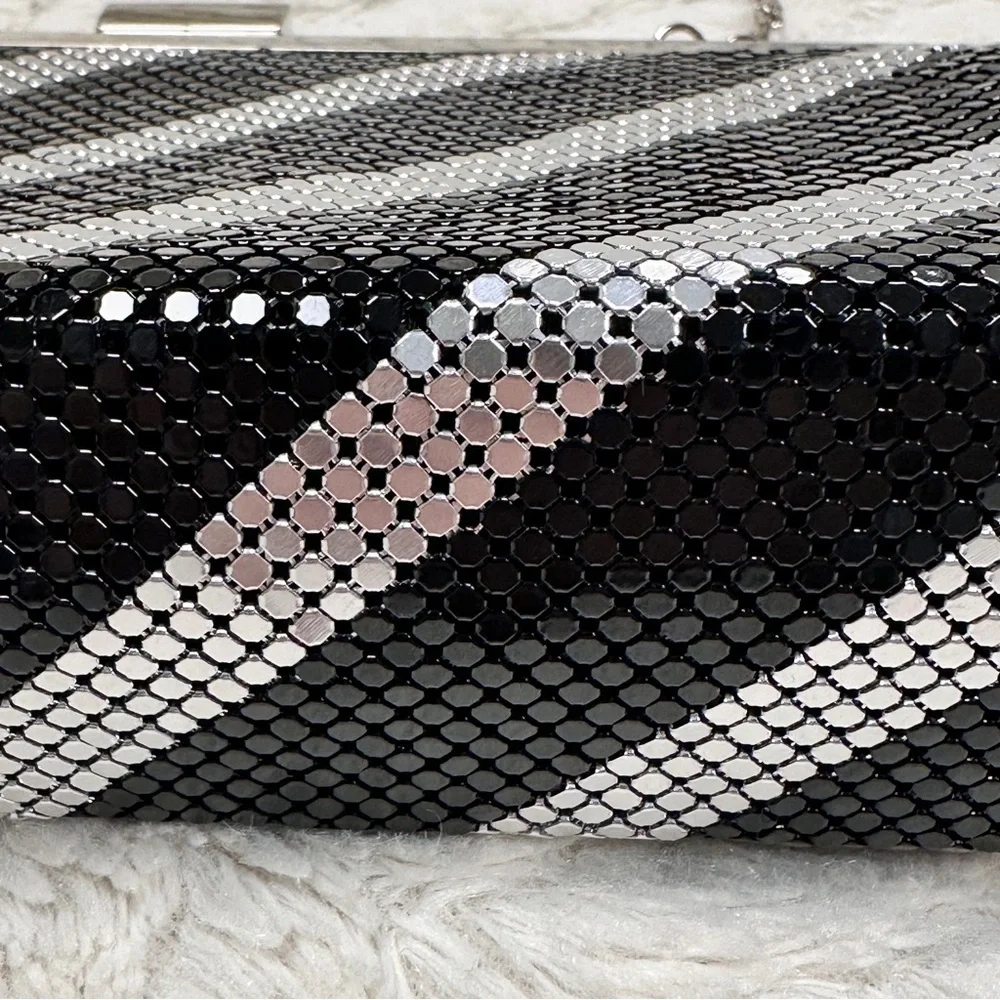 Kate Landry Vintage style Black & Silver Striped  chainmail purse, Chain Strap